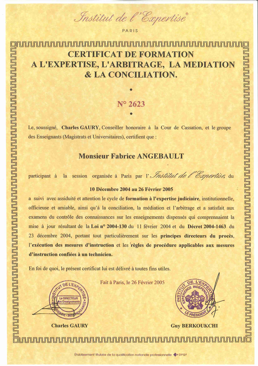Attestation Institut de l’Expertise